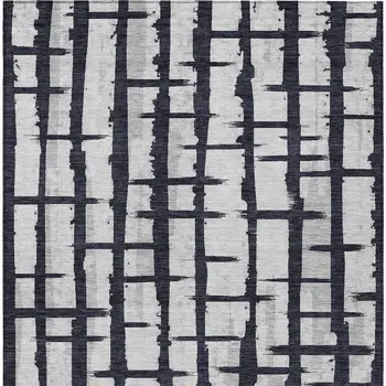8' X 10' Black Beige And Gray Striped Washable Indoor Outdoor Area Rug