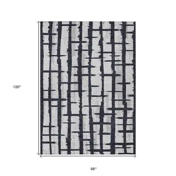 8' X 10' Black Beige And Gray Striped Washable Indoor Outdoor Area Rug