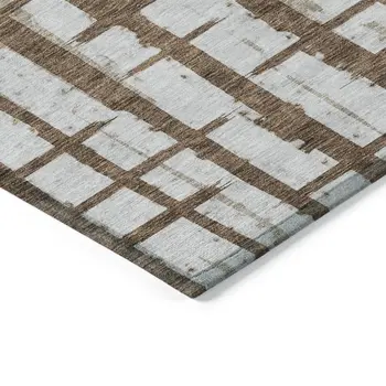 5' X 8' Chocolate And Beige Striped Washable Indoor Outdoor Area Rug