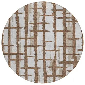 8' Chocolate And Beige Round Striped Washable Indoor Outdoor Area Rug