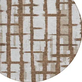 8' Chocolate And Beige Round Striped Washable Indoor Outdoor Area Rug