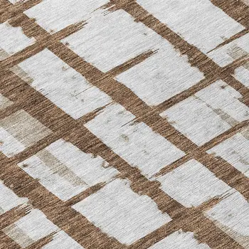 8' Chocolate And Beige Round Striped Washable Indoor Outdoor Area Rug