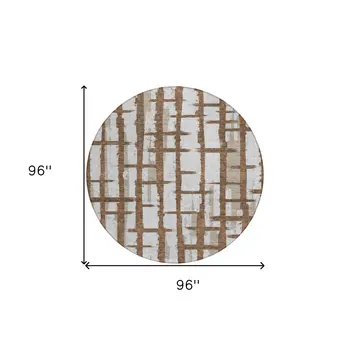 8' Chocolate And Beige Round Striped Washable Indoor Outdoor Area Rug