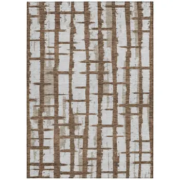 8' X 10' Chocolate And Beige Striped Washable Indoor Outdoor Area Rug
