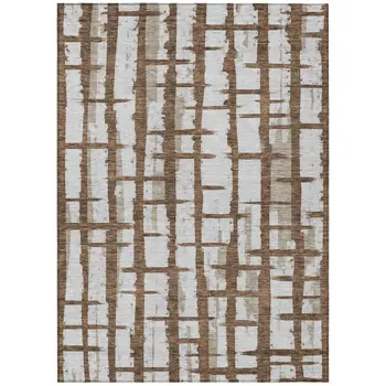 8' X 10' Chocolate And Beige Striped Washable Indoor Outdoor Area Rug