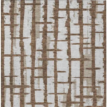 10' X 14' Chocolate And Beige Striped Washable Indoor Outdoor Area Rug