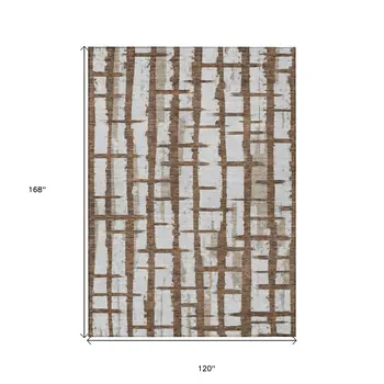 10' X 14' Chocolate And Beige Striped Washable Indoor Outdoor Area Rug