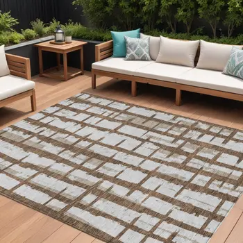 10' X 14' Chocolate And Beige Striped Washable Indoor Outdoor Area Rug