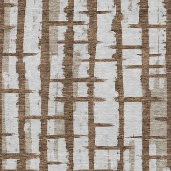 10' X 14' Chocolate And Beige Striped Washable Indoor Outdoor Area Rug
