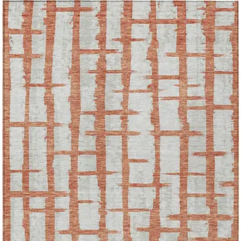 3' X 5' Coral And Gray Striped Washable Indoor Outdoor Area Rug