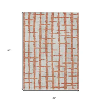 3' X 5' Coral And Gray Striped Washable Indoor Outdoor Area Rug