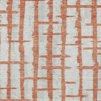 3' X 5' Coral And Gray Striped Washable Indoor Outdoor Area Rug