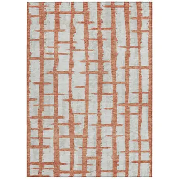 5' X 8' Coral And Gray Striped Washable Indoor Outdoor Area Rug