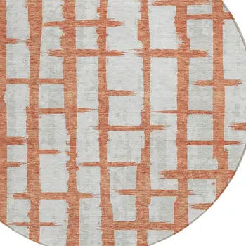 8' Coral And Gray Round Striped Washable Indoor Outdoor Area Rug