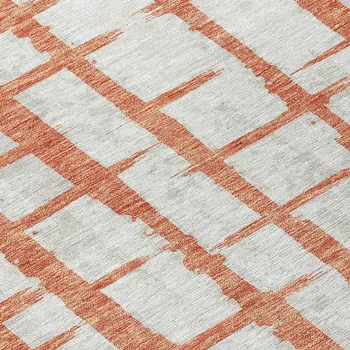 8' Coral And Gray Round Striped Washable Indoor Outdoor Area Rug