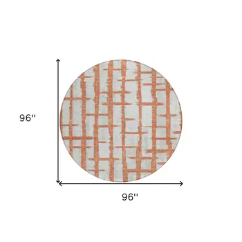 8' Coral And Gray Round Striped Washable Indoor Outdoor Area Rug