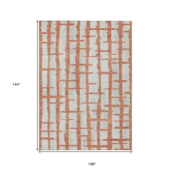 9' X 12' Coral And Gray Striped Washable Indoor Outdoor Area Rug