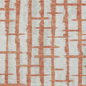 10' X 14' Coral And Gray Striped Washable Indoor Outdoor Area Rug