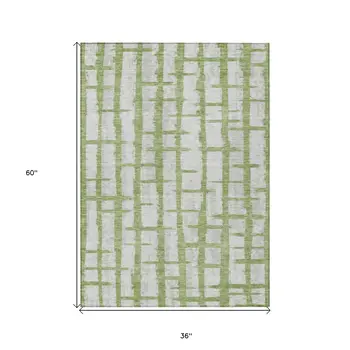 3' X 5' Green And Gray Striped Washable Indoor Outdoor Area Rug