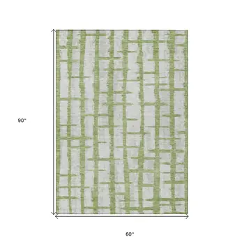 5' X 8' Green And Gray Striped Washable Indoor Outdoor Area Rug