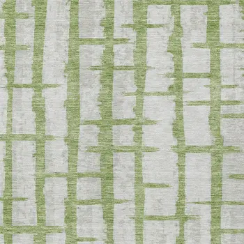5' X 8' Green And Gray Striped Washable Indoor Outdoor Area Rug