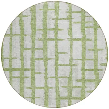8' Green And Gray Round Striped Washable Indoor Outdoor Area Rug