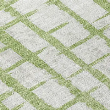 8' Green And Gray Round Striped Washable Indoor Outdoor Area Rug