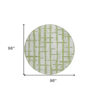 8' Green And Gray Round Striped Washable Indoor Outdoor Area Rug