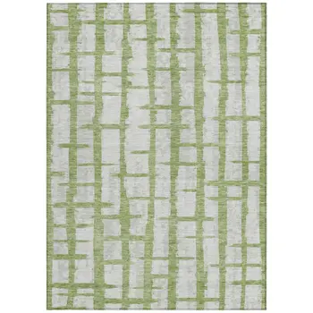 10' X 14' Green And Gray Striped Washable Indoor Outdoor Area Rug