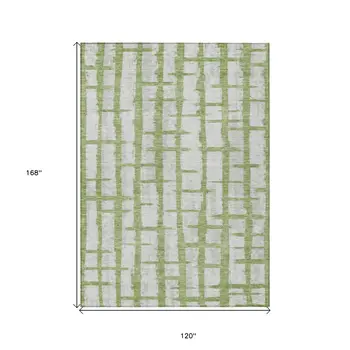 10' X 14' Green And Gray Striped Washable Indoor Outdoor Area Rug