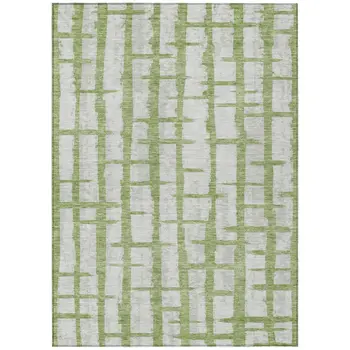 10' X 14' Green And Gray Striped Washable Indoor Outdoor Area Rug