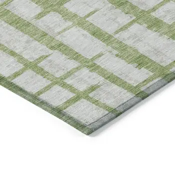10' X 14' Green And Gray Striped Washable Indoor Outdoor Area Rug