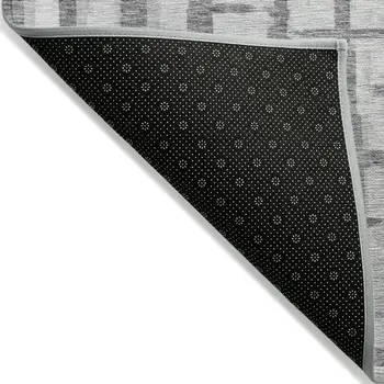 5' X 8' Gray And Ivory Striped Washable Indoor Outdoor Area Rug