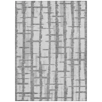 5' X 8' Gray And Ivory Striped Washable Indoor Outdoor Area Rug