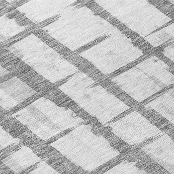 8' Gray And Ivory Round Striped Washable Indoor Outdoor Area Rug