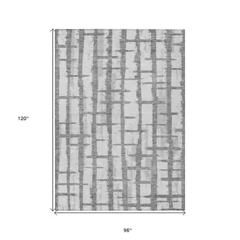 8' X 10' Gray And Ivory Striped Washable Indoor Outdoor Area Rug