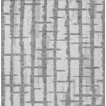 9' X 12' Gray And Ivory Striped Washable Indoor Outdoor Area Rug