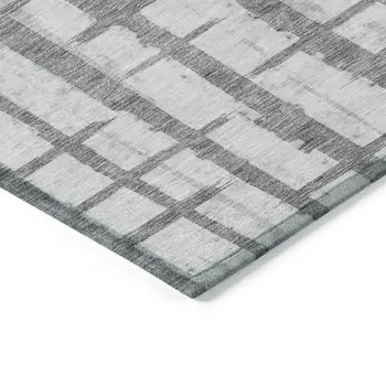 9' X 12' Gray And Ivory Striped Washable Indoor Outdoor Area Rug