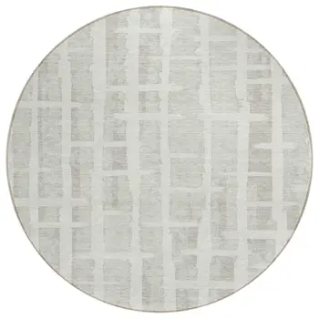 8' Ivory And Gray Round Striped Washable Indoor Outdoor Area Rug