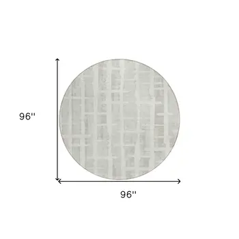 8' Ivory And Gray Round Striped Washable Indoor Outdoor Area Rug