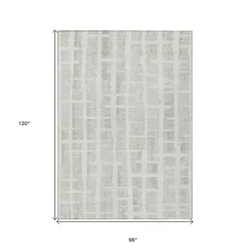 8' X 10' Ivory And Gray Striped Washable Indoor Outdoor Area Rug