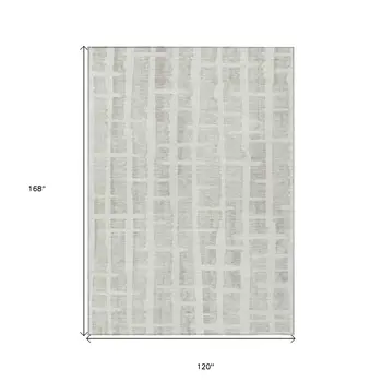 10' X 14' Ivory And Gray Striped Washable Indoor Outdoor Area Rug
