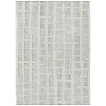10' X 14' Ivory And Gray Striped Washable Indoor Outdoor Area Rug