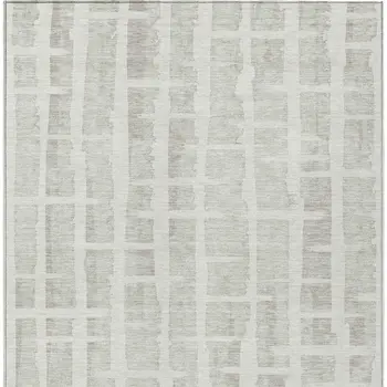 10' X 14' Ivory And Gray Striped Washable Indoor Outdoor Area Rug
