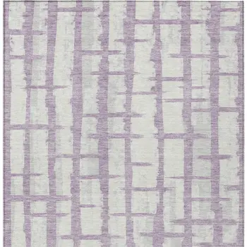 3' X 5' Lavender And Ivory Striped Washable Indoor Outdoor Area Rug
