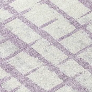 8' Lavender And Ivory Round Striped Washable Indoor Outdoor Area Rug