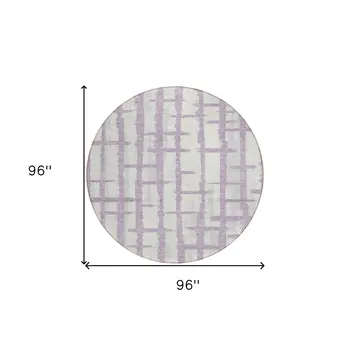 8' Lavender And Ivory Round Striped Washable Indoor Outdoor Area Rug