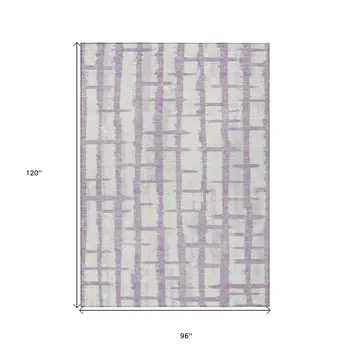 8' X 10' Lavender And Ivory Striped Washable Indoor Outdoor Area Rug