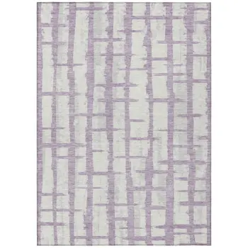 8' X 10' Lavender And Ivory Striped Washable Indoor Outdoor Area Rug