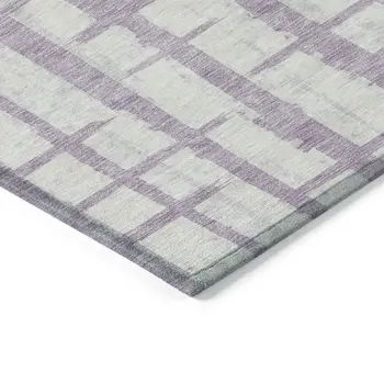 8' X 10' Lavender And Ivory Striped Washable Indoor Outdoor Area Rug